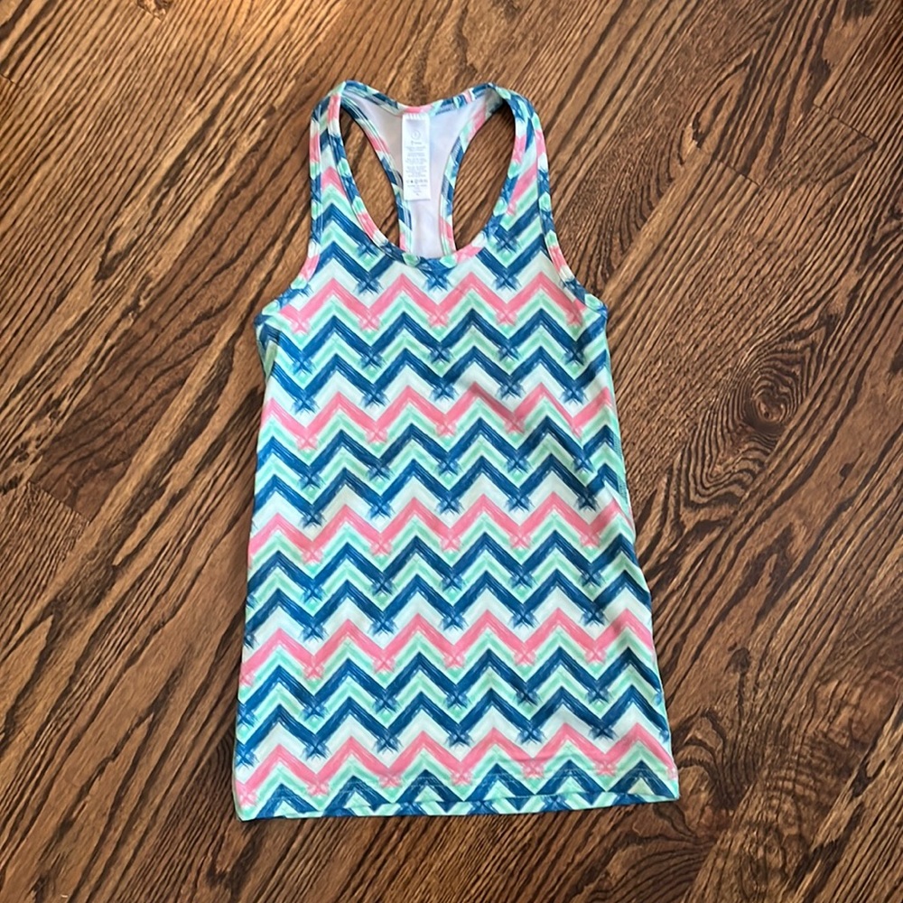 Ivivva pink, green and teal chevron tank top